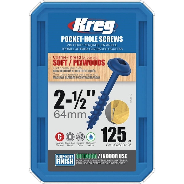 Kreg Blue-Kote #8 2-1/2 In. Coarse Maxi-Loc Washer Head Pocket Hole Screw, 125PK SML-C250B-125 - main